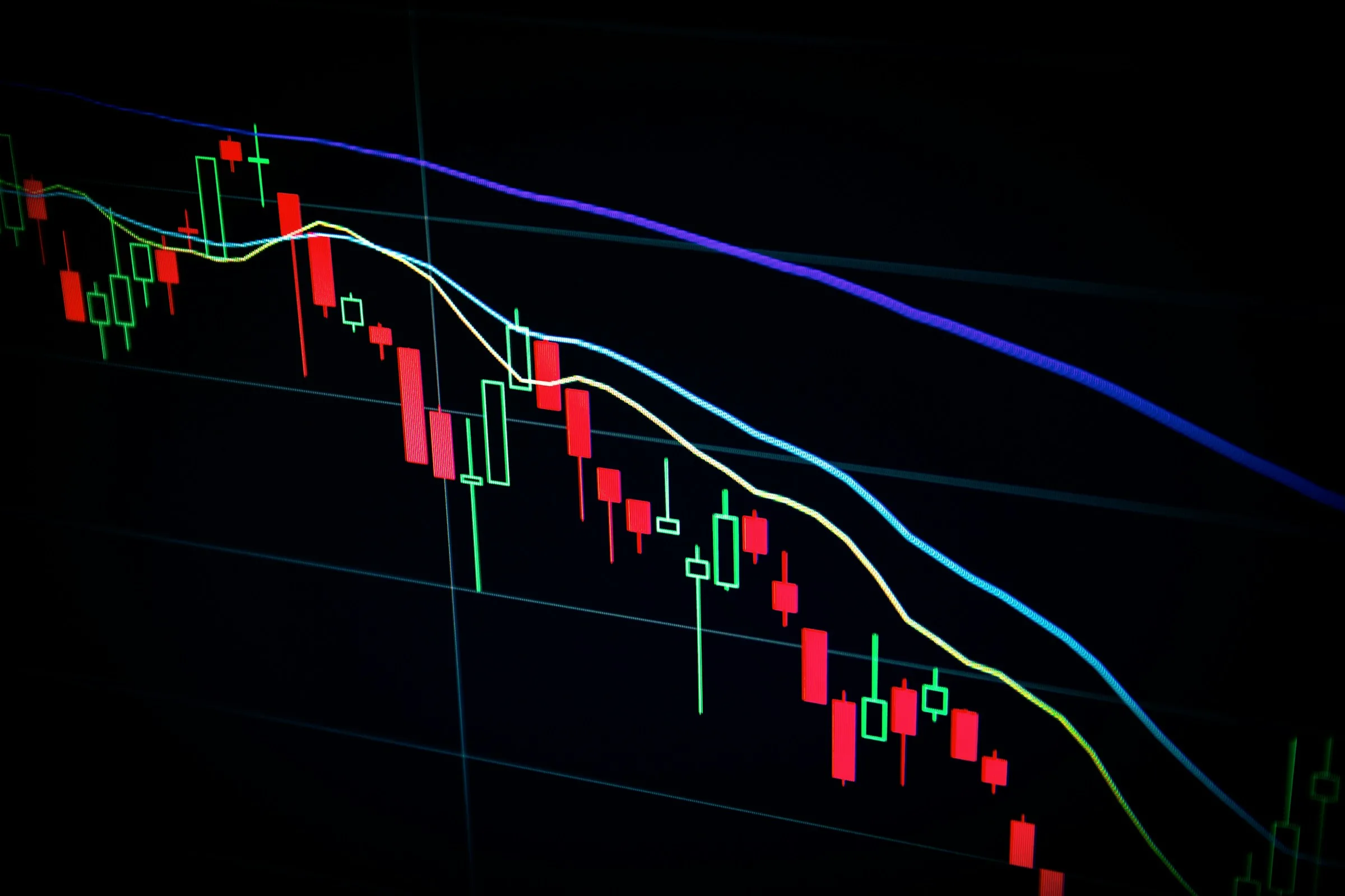 Market chart with candlesticks on a trading screen
